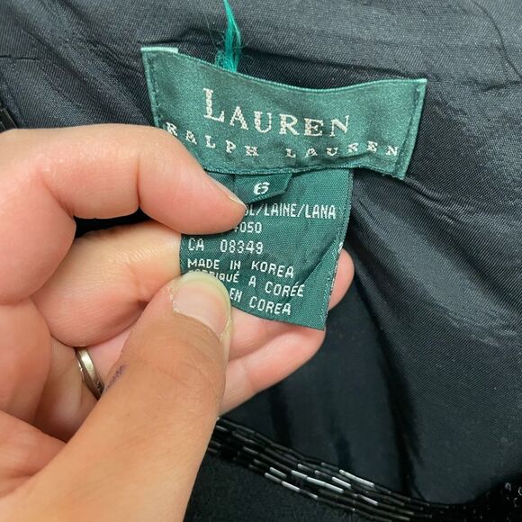 Lauren Ralph Lauren 2000s Black Mini 100% Wool Dress with Beaded Straps SZ 6 - Picture 7 of 7